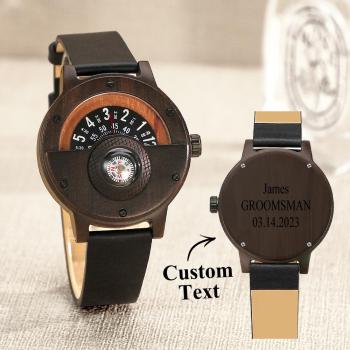 Custom Engraved Watch Handmade Compass Wood Watch for Men - NameNecklace