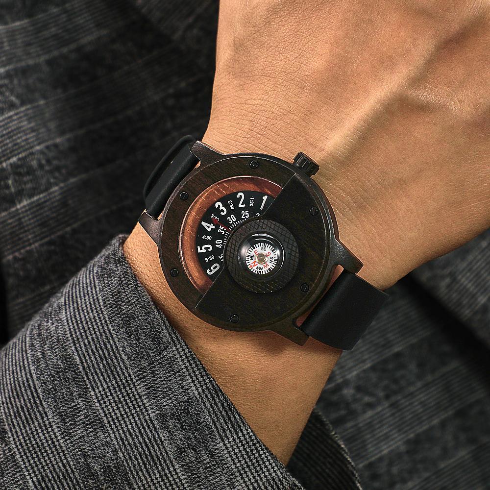 Custom Engraved Watch Handmade Compass Wood Watch for Men - NameNecklace