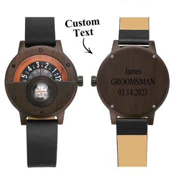 Custom Engraved Watch Handmade Compass Wood Watch for Men - NameNecklace