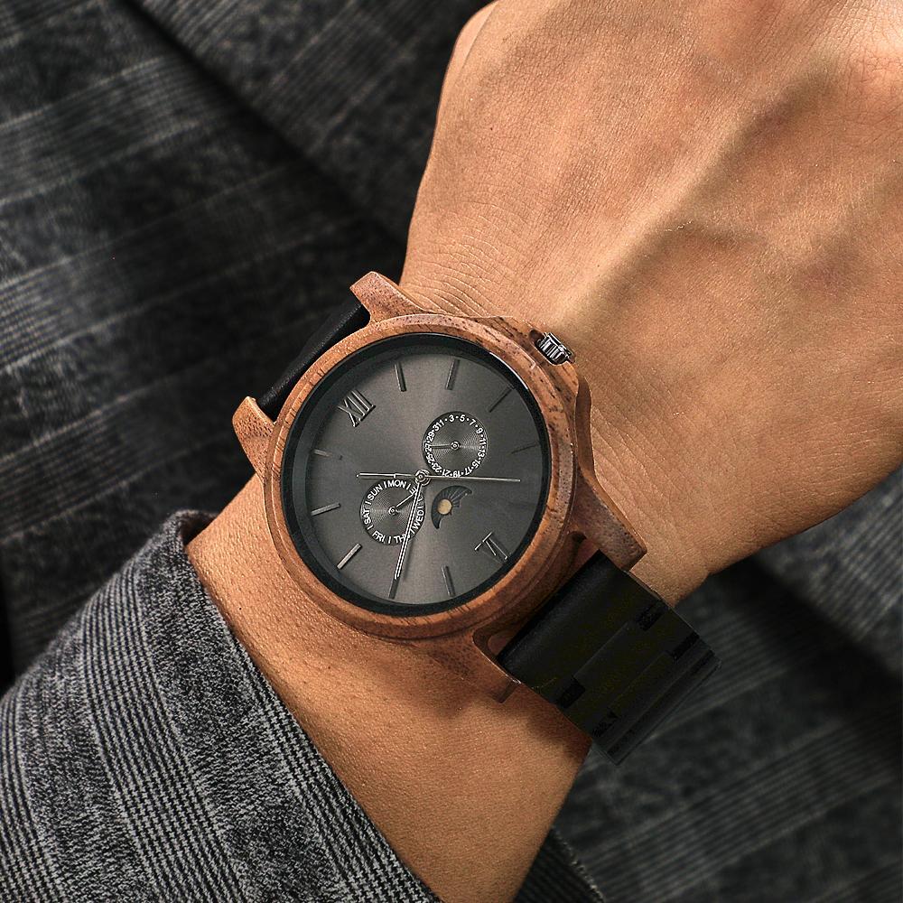 Custom Mens Engraved Wood Watch Personalized Watch for Husband Anniversary Gift - NameNecklace