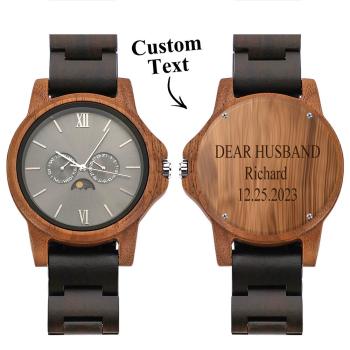 Custom Mens Engraved Wood Watch Personalized Watch for Husband Anniversary Gift - NameNecklace