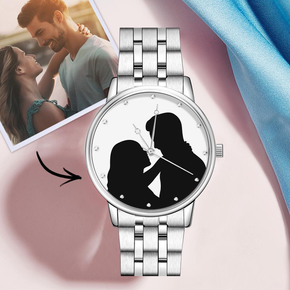 Custom Silhouette Photo Watch Personalized Engraved Watch Memorial Gifts For Couples - NameNecklace