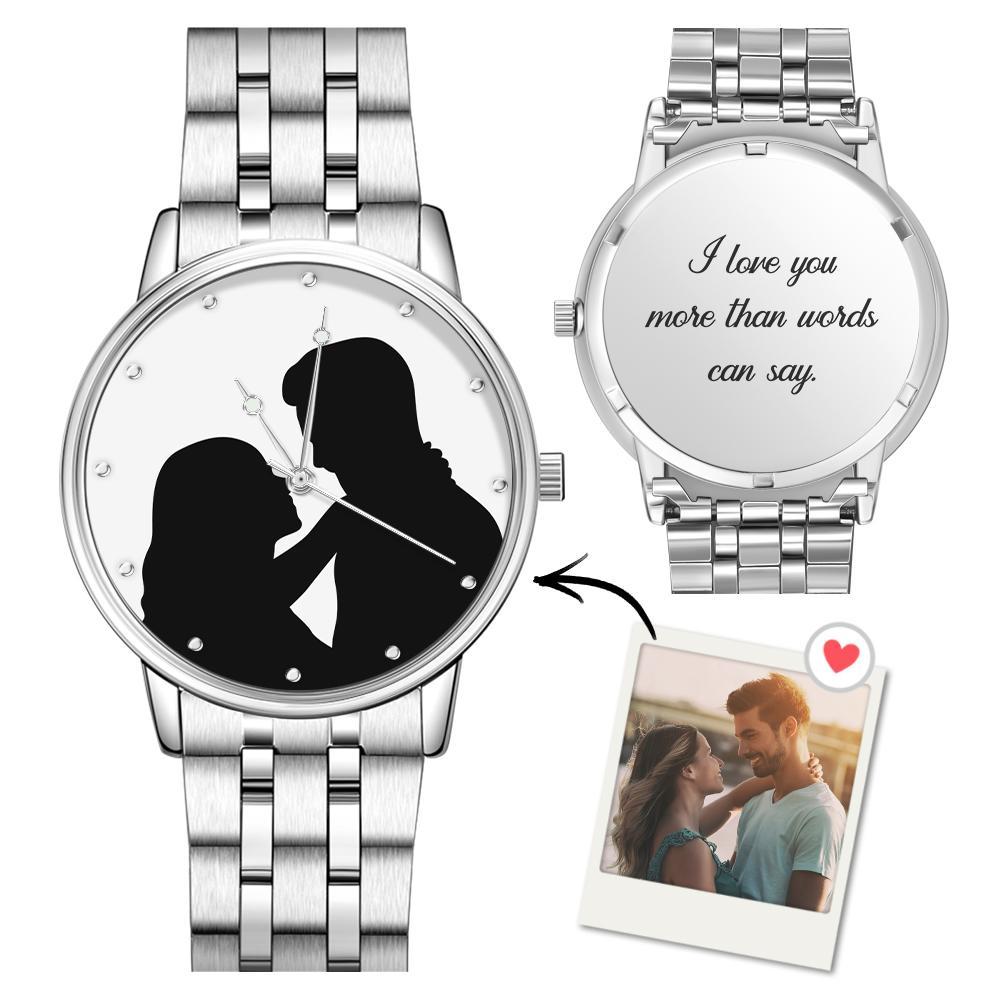 Custom Silhouette Photo Watch Personalized Engraved Watch Memorial Gifts For Couples - NameNecklace