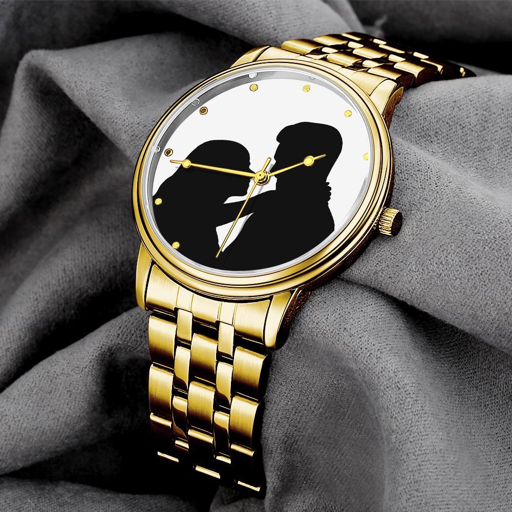 Custom Silhouette Photo Watch Personalized Engraved Watch Memorial Gifts For Couples - NameNecklace