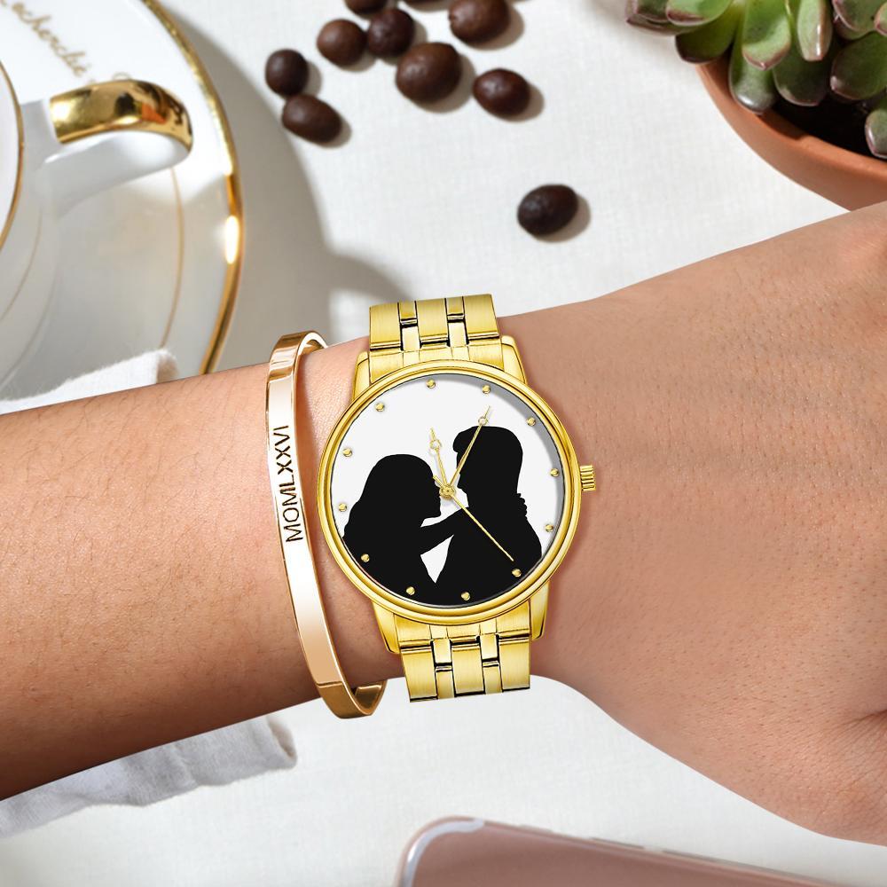Custom Silhouette Photo Watch Personalized Engraved Watch Memorial Gifts For Couples - NameNecklace