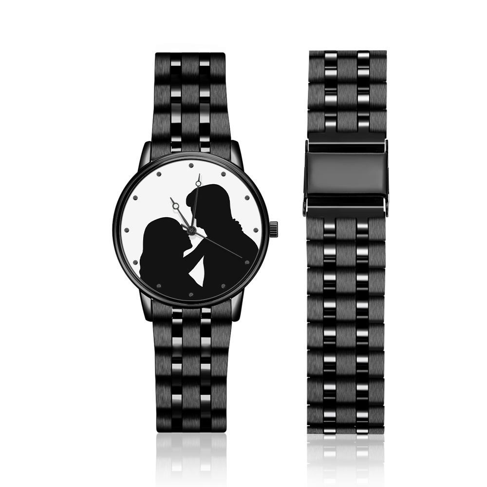 Custom Silhouette Photo Watch Personalized Engraved Watch Memorial Gifts For Couples - NameNecklace