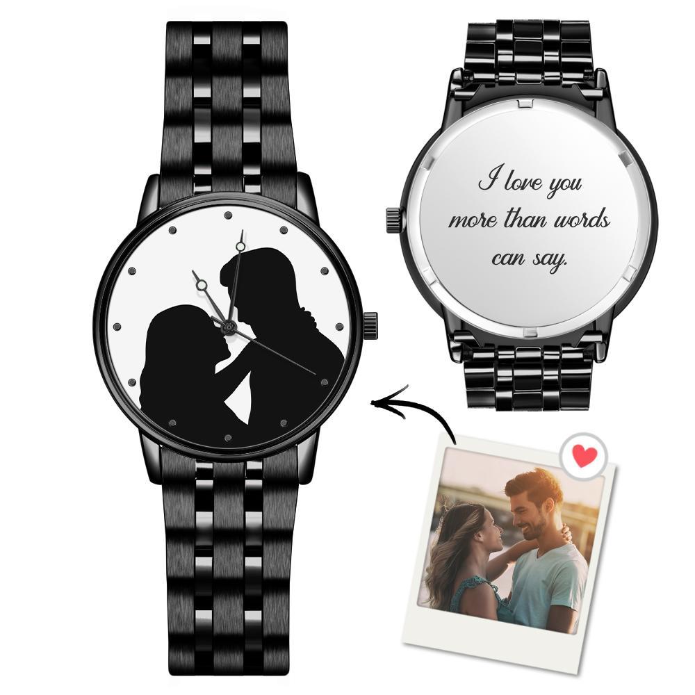 Custom Silhouette Photo Watch Personalized Engraved Watch Memorial Gifts For Couples - NameNecklace