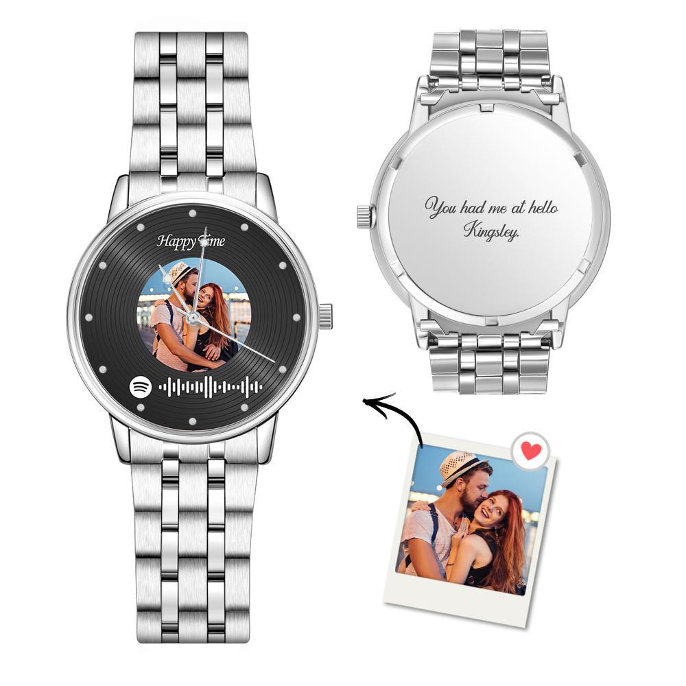 Photo Scannable Spotify Code Watch Vintage Vinyl Records Design Watch Gifts  For Couples - NameNecklace