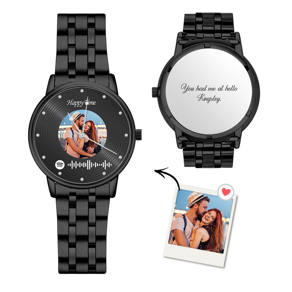 Photo Scannable Spotify Code Watch Vintage Vinyl Records Design Watch Gifts  For Couples - NameNecklace