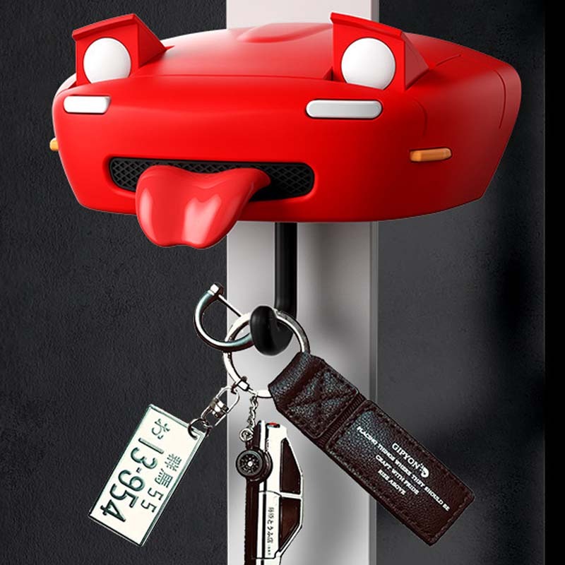 Car Face Keychain Holder with Opening Eyes Fun Wall Mounted Key Organi