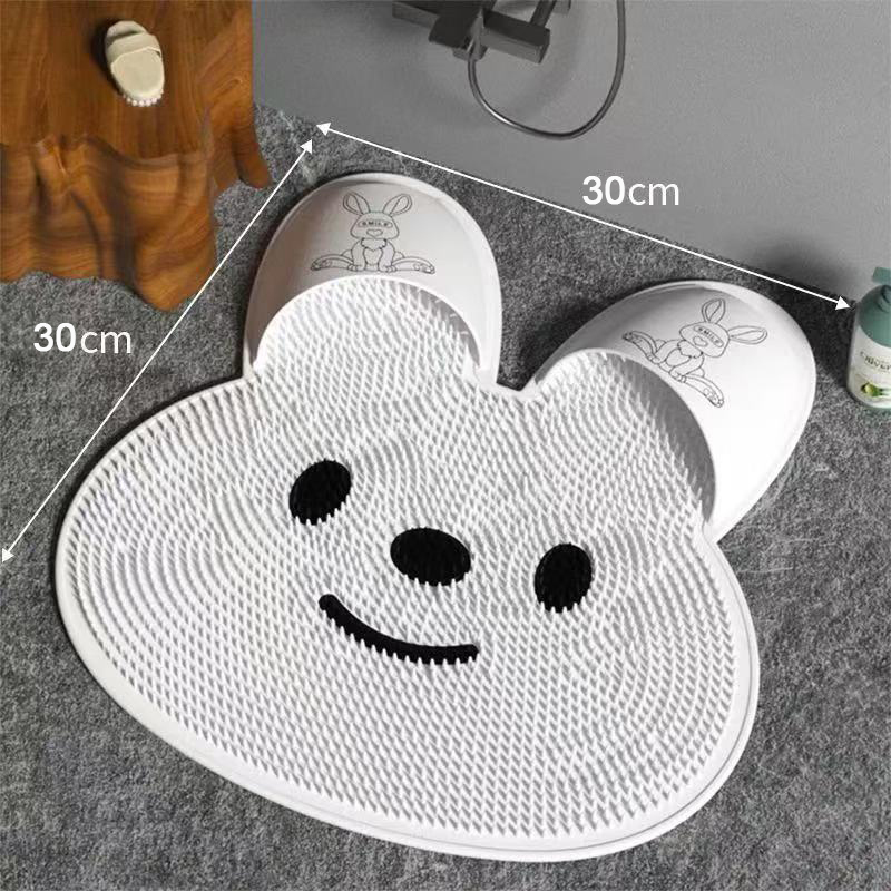 Cute Rabbit Shower Foot Scrubber Mat Silicone Foot Cleaner & Massager with Suction Cups Easy Wall Mount for Drying
