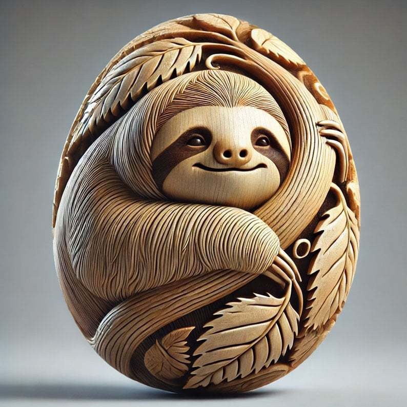 Faux Wood Carved Resin Animal Ornaments Artisan-Style Resin Animal Eggs Intricately Designed Wildlife Figurines with Wood-Look Texture