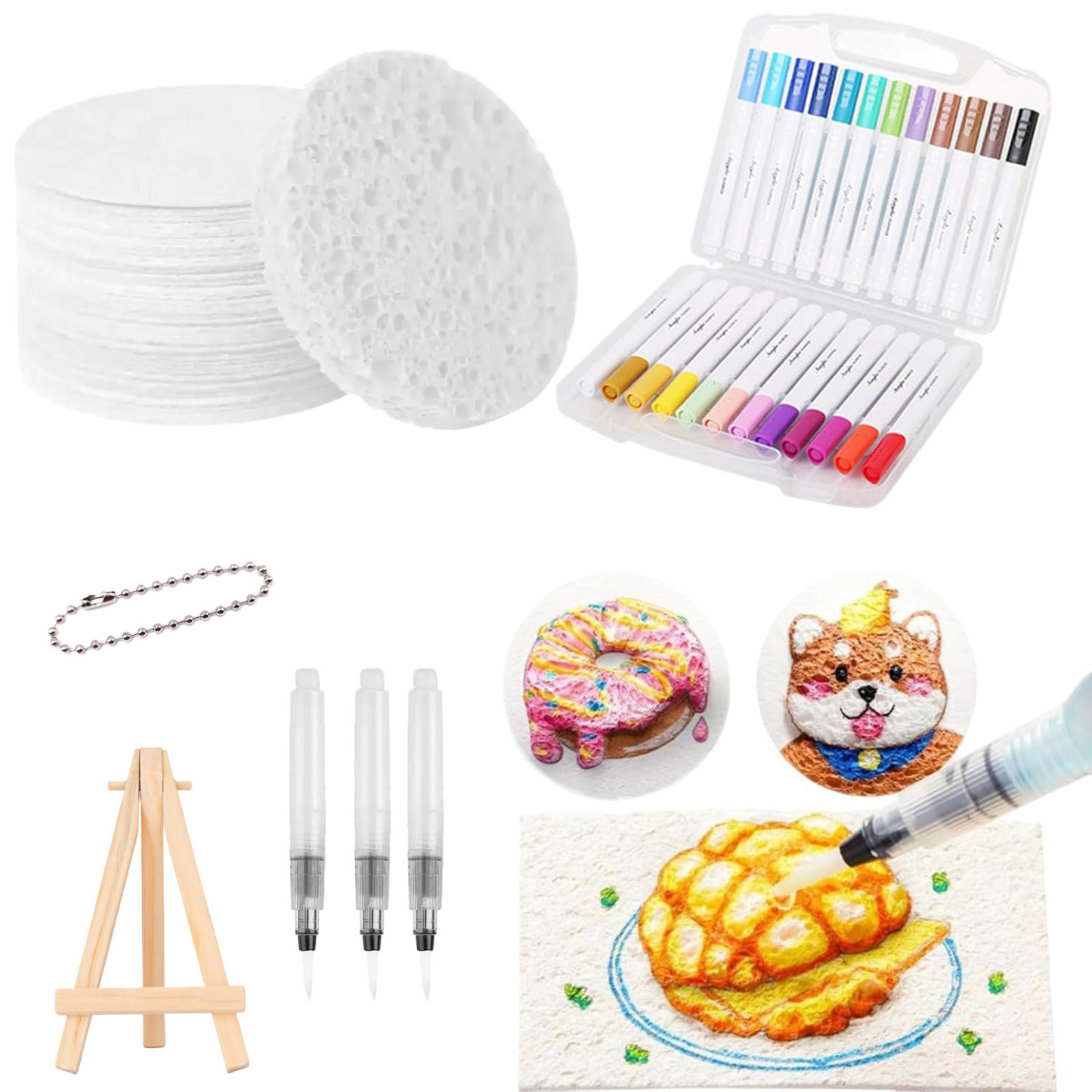 Kids' Puffy Texture Art Ki Complete Set Creative Puffy Sponge Art & Crafting Set with Magic Markers, Sponges & Easels