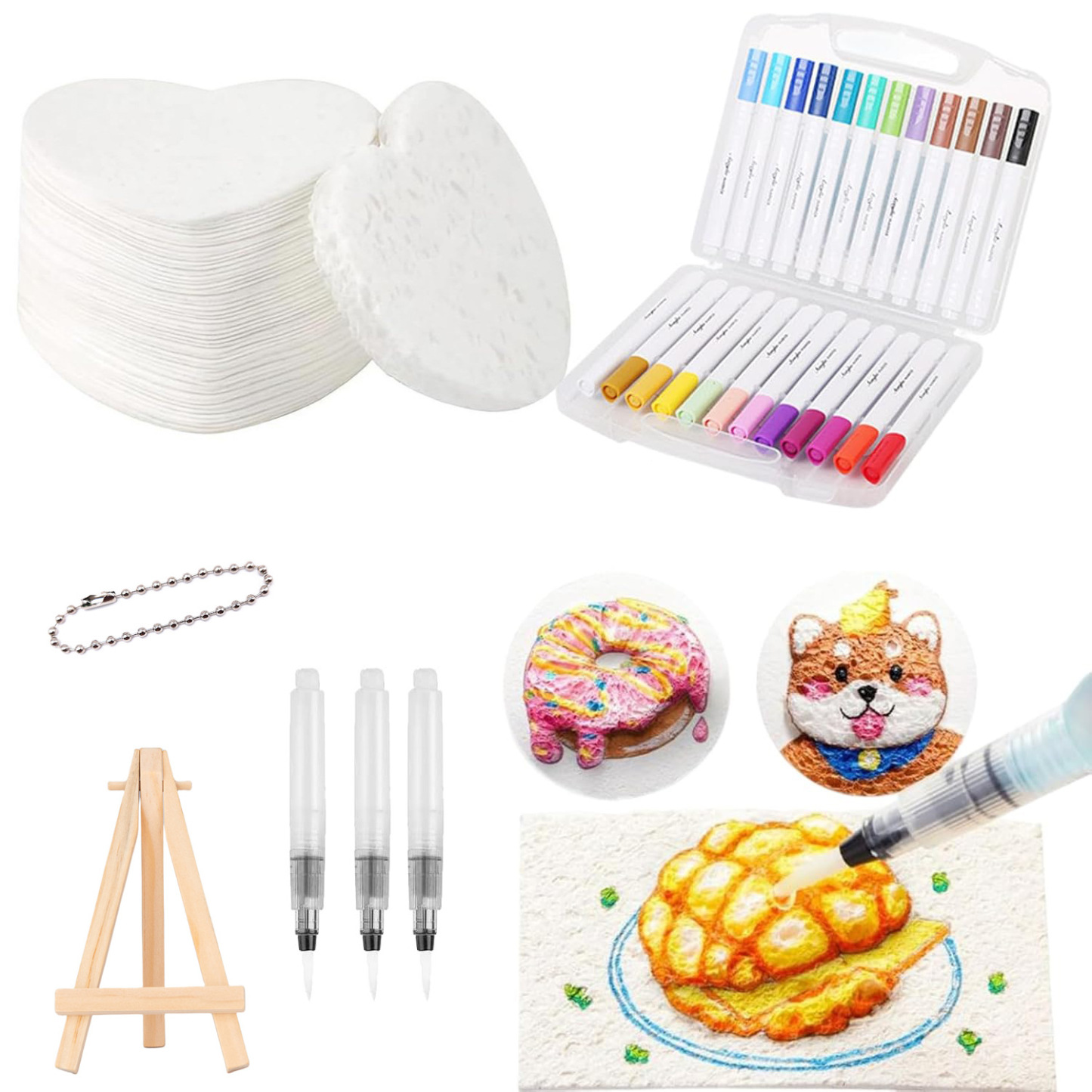 Kids' Puffy Texture Art Ki Complete Set Creative Puffy Sponge Art & Crafting Set with Magic Markers, Sponges & Easels