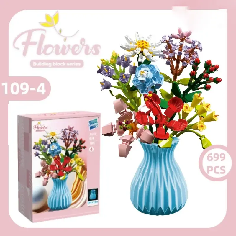 Christmas Flower Bouquet Building Blocks with Vase Eternal Bloom Gift Home Décor - namenecklace