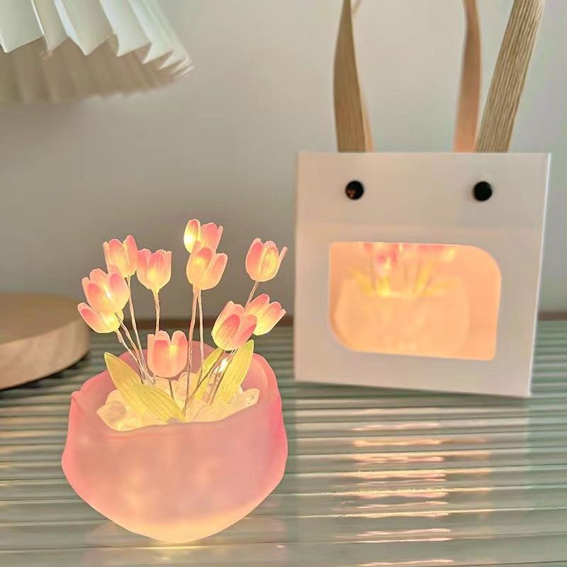 DIY Tulip Night Light Kit Handmade Flower Pot Lamp Creative Handcrafted Tulip Flower LED Lamp DIY Material Pack