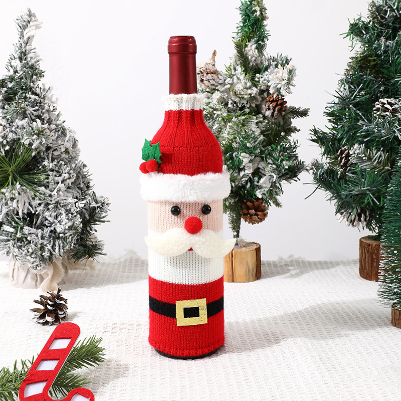 Knitted Christmas Wine Bottle Covers Set of 3 Christmas Character Decor Santa, Snowman & Reindeer Decor Reusable Xmas Table Decor Gift