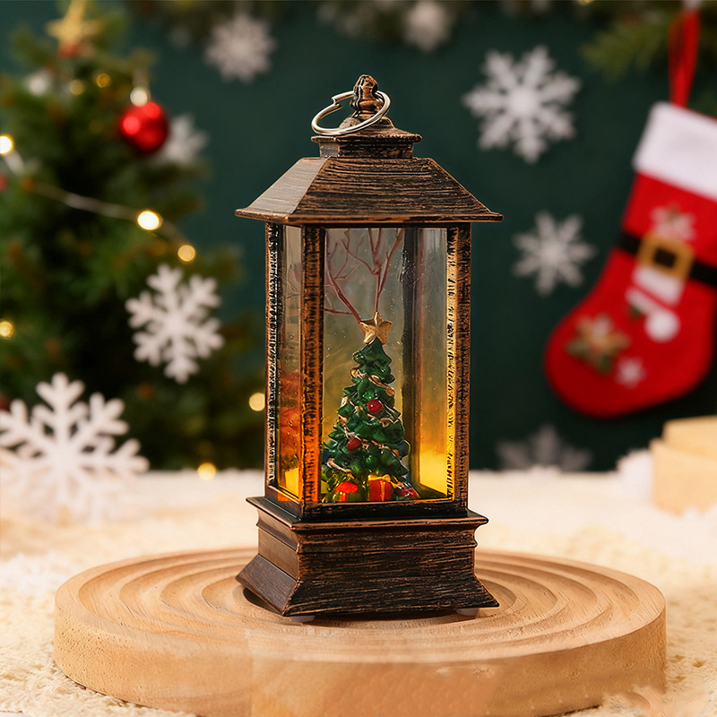 Vintage LED Christmas Lantern Night Light  Retro Christmas Snow Globe Lantern Lighted Christmas Scene Phone Booth/Lantern Christmas Decor