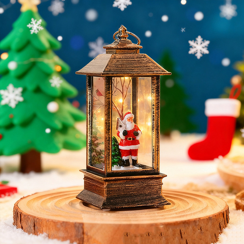 Vintage LED Christmas Lantern Night Light Retro Christmas Snow Globe Lantern Lighted Christmas Scene Phone Booth/Lantern Christmas Decor
