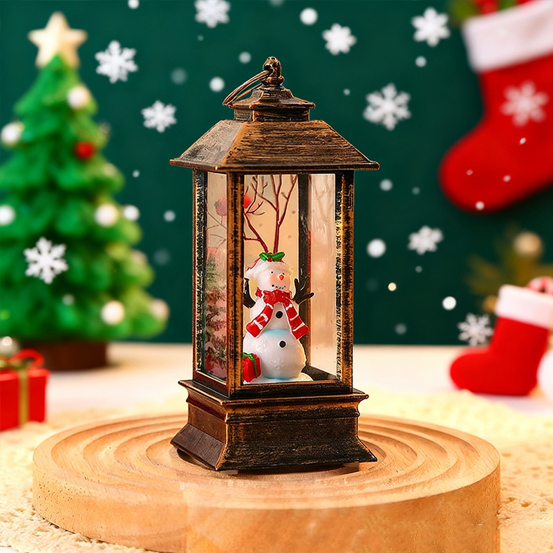 Vintage LED Christmas Lantern Night Light  Retro Christmas Snow Globe Lantern Lighted Christmas Scene Phone Booth/Lantern Christmas Decor