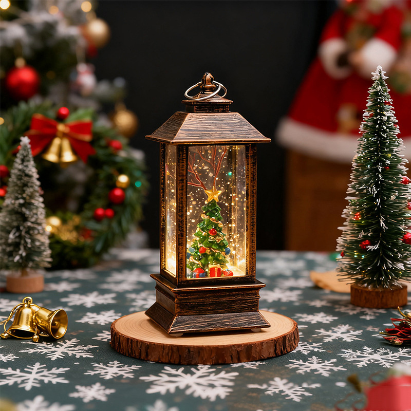 Vintage LED Christmas Lantern Night Light  Retro Christmas Snow Globe Lantern Lighted Christmas Scene Phone Booth/Lantern Christmas Decor