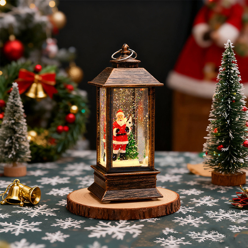 Vintage LED Christmas Lantern Night Light  Retro Christmas Snow Globe Lantern Lighted Christmas Scene Phone Booth/Lantern Christmas Decor