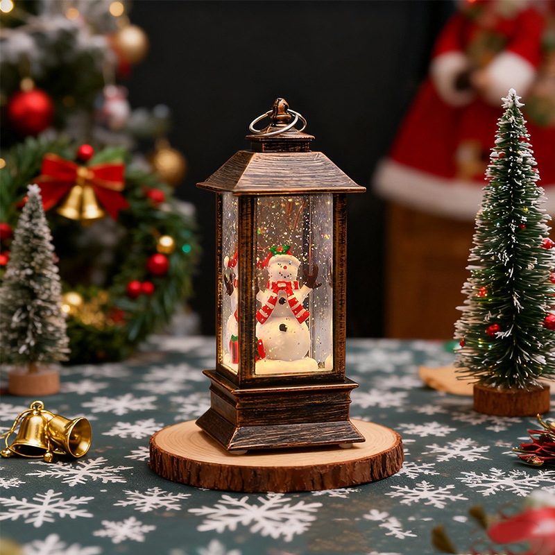 Vintage LED Christmas Lantern Night Light  Retro Christmas Snow Globe Lantern Lighted Christmas Scene Phone Booth/Lantern Christmas Decor