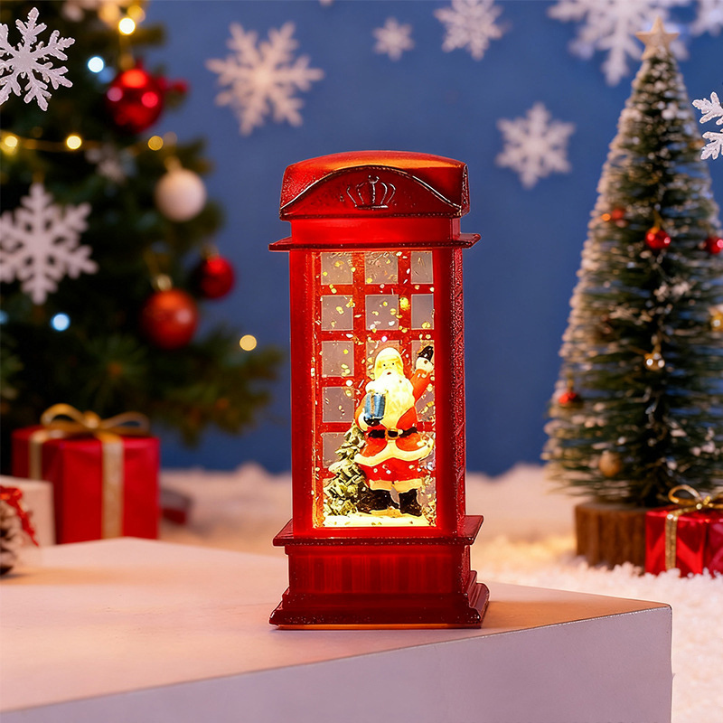 Vintage LED Christmas Lantern Night Light  Retro Christmas Snow Globe Lantern Lighted Christmas Scene Phone Booth/Lantern Christmas Decor