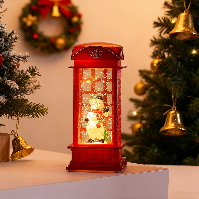 Vintage LED Christmas Lantern Night Light  Retro Christmas Snow Globe Lantern Lighted Christmas Scene Phone Booth/Lantern Christmas Decor