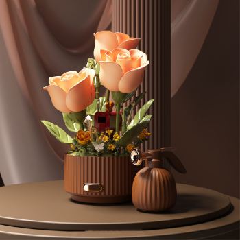Dynamic Interactive Building Block Rose Lamp Watering Bloom Model Romantic Everlasting Flower Brick Decor DIY Rose Table Gift for Her