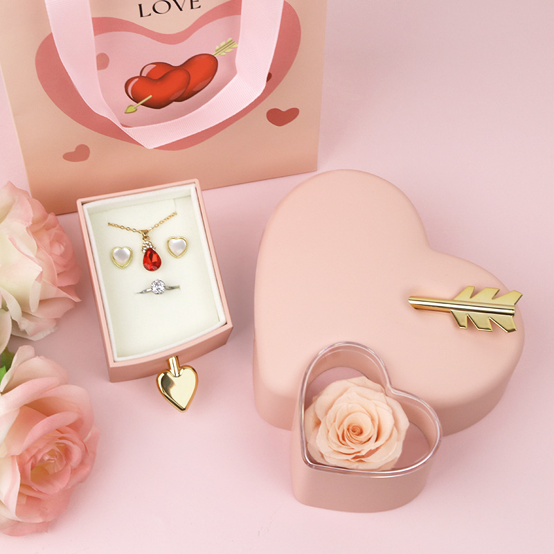 Rose Flower Gift Box With An Arrow Through The Heart, Everlasting Flower Jewelry Box, Valentine's Day Gift Box