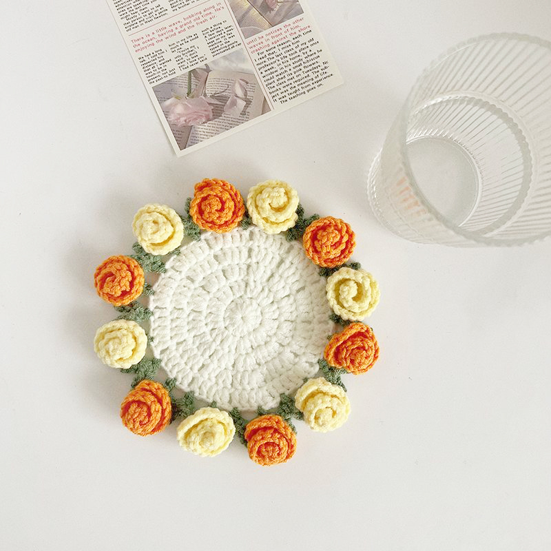 Mother's Day Gifts Handmade Crochet Rose Bouquet Coaster Set Transformable Floral Coaster & Home Decor Unique Eco-Friendly Gift