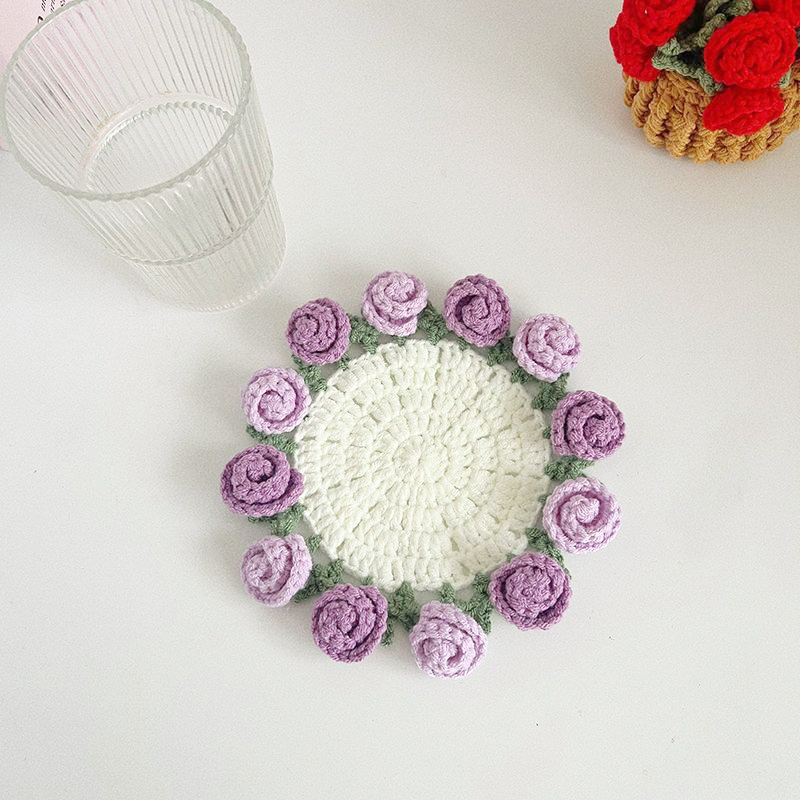 Mother's Day Gifts Handmade Crochet Rose Bouquet Coaster Set Transformable Floral Coaster & Home Decor Unique Eco-Friendly Gift