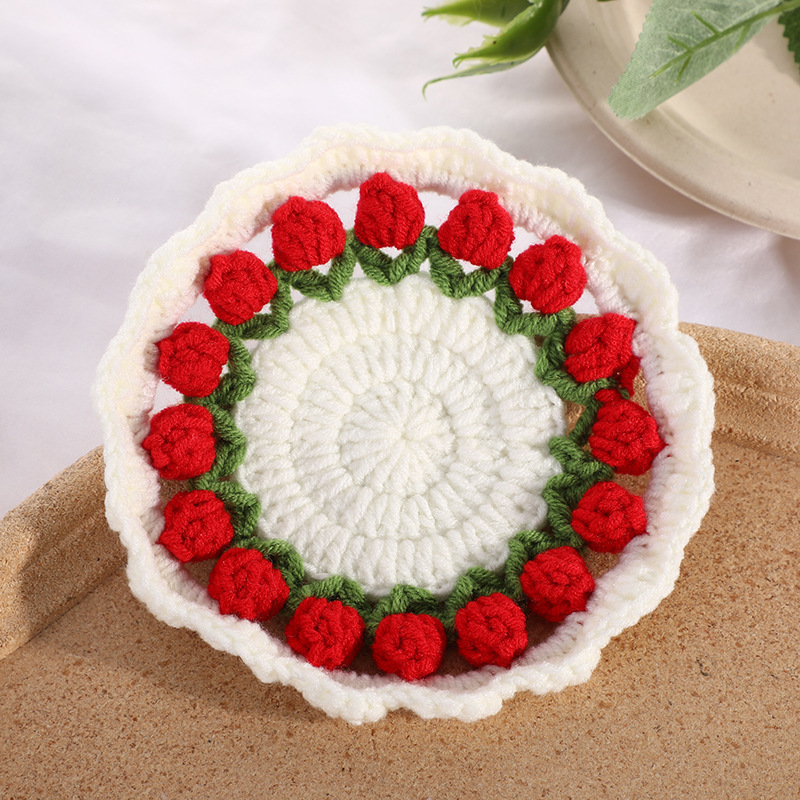 Handmade Crochet Lily of the Valley Coaster Set with Transformable Flo