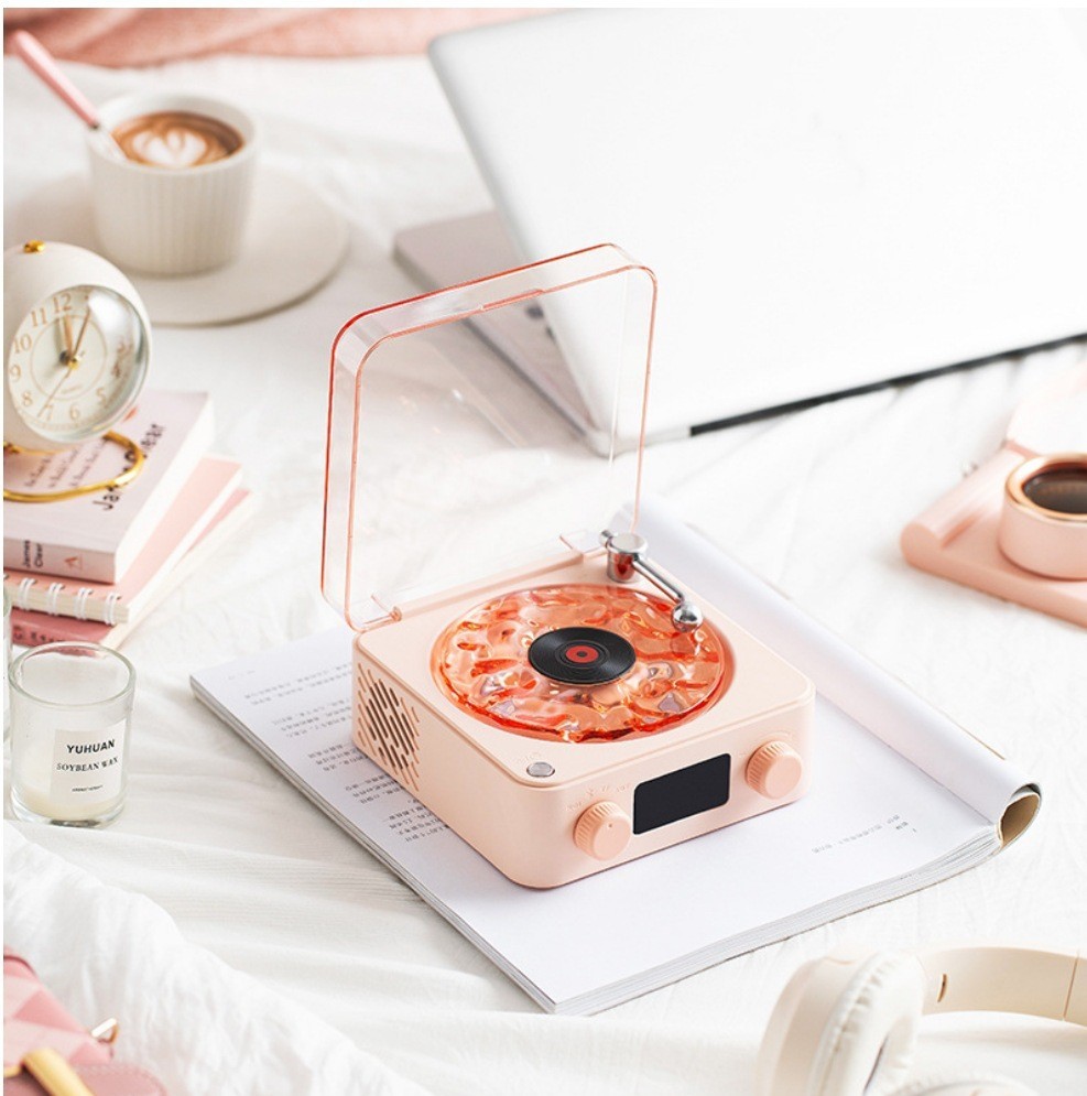 Retro Mini TurntaRetro Mini Wave Turntable White Noise Machine & Bluetooth Speaker - 7 Colors, 4 Soothing Sounds, RGB/Breathing LED Bedside Night Light/Clock