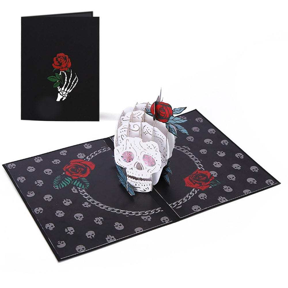 Halloween 3D Pop Up Card Rose Skull Pop Up Greeting Card - Giftlab