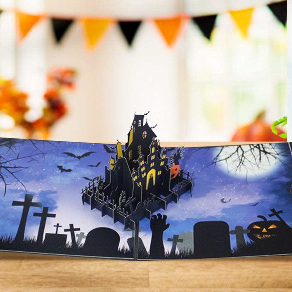 Halloween 3D Pop Up Card Cemetery Haunted House Pop Up Greeting Card - Giftlab