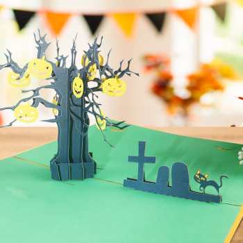 Halloween 3D Pop Up Card Graveyard Pumpkin Tree Pop Up Greeting Card - Giftlab