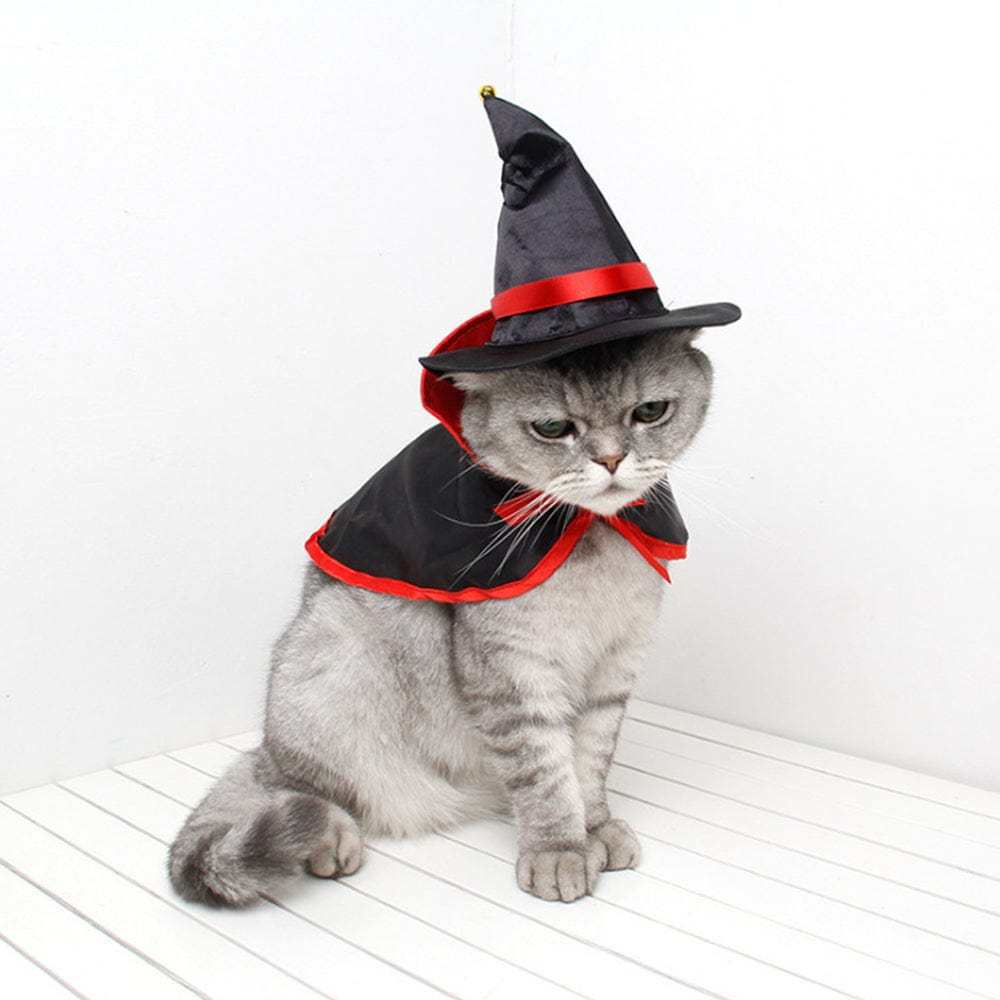 Halloween Pet Costume Set Vampire Cloak with Wizard Hat for Cat Puppy Halloween Party Pet Cosplay - Giftlab