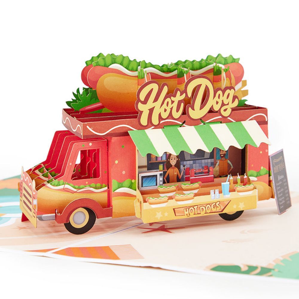Beach Hot Dog Truck 3D Pop Up Greeting Card - NameNecklace