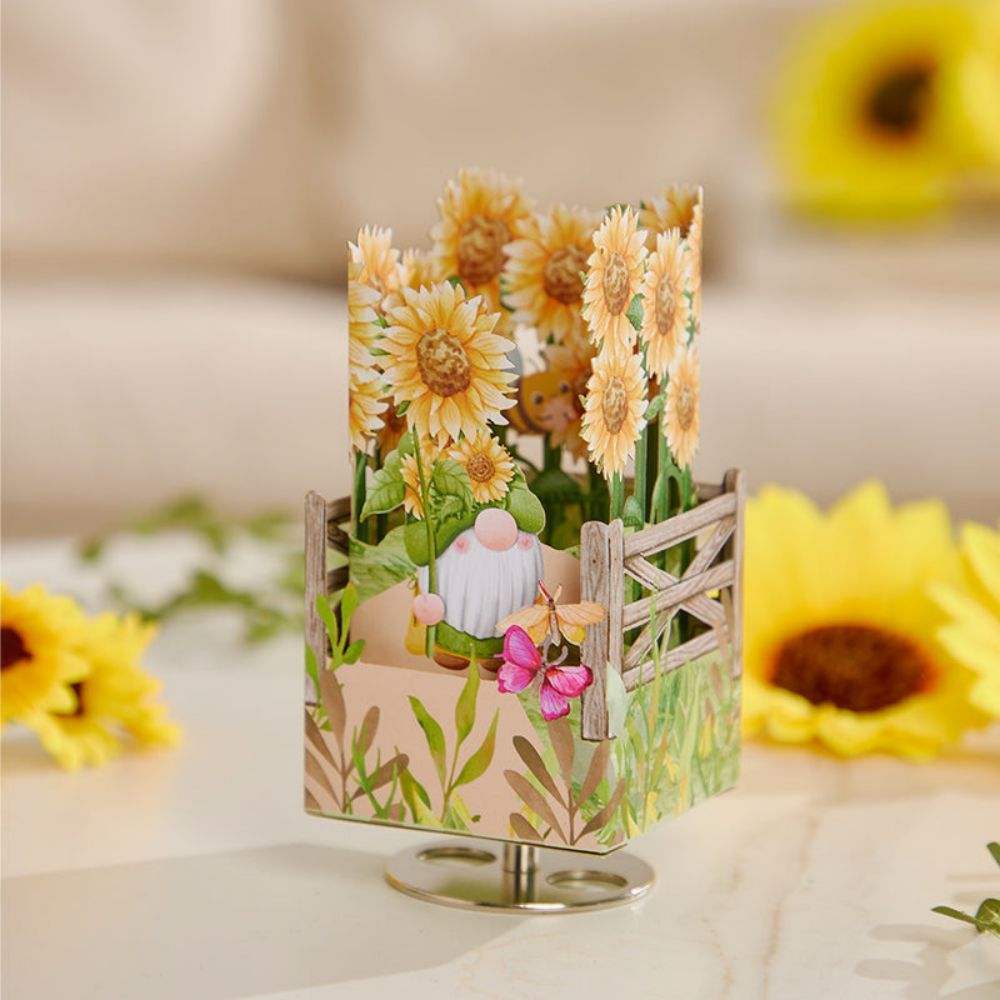Sunflower Gnome 3D Paper Music Box - NameNecklace