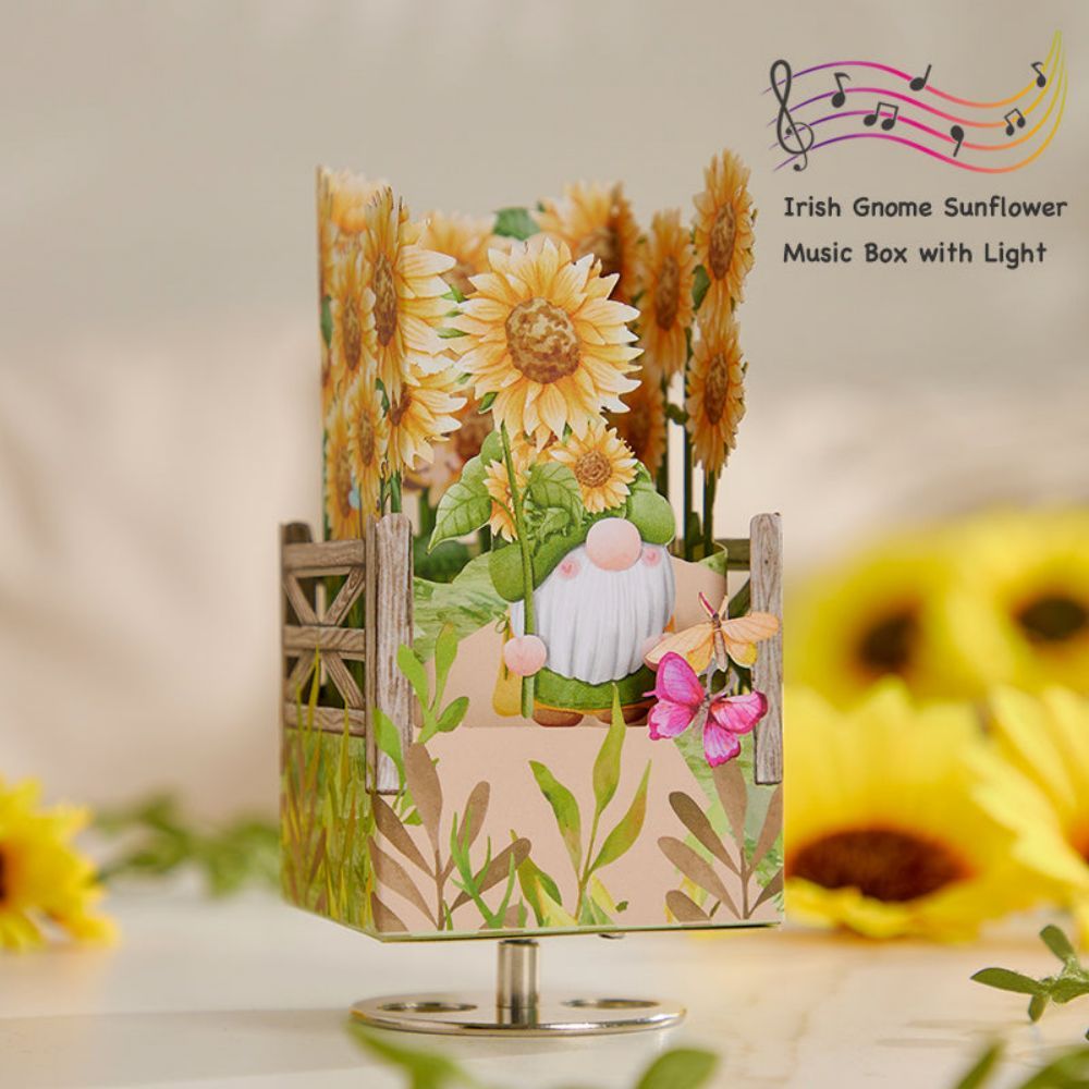Sunflower Gnome 3D Paper Music Box - NameNecklace