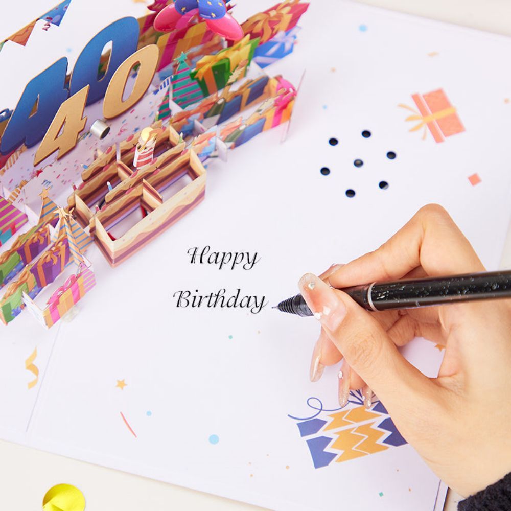 Lights and Music 40th Happy Birthday 3D Pop Up Greeting Card for Her or Him - NameNecklace