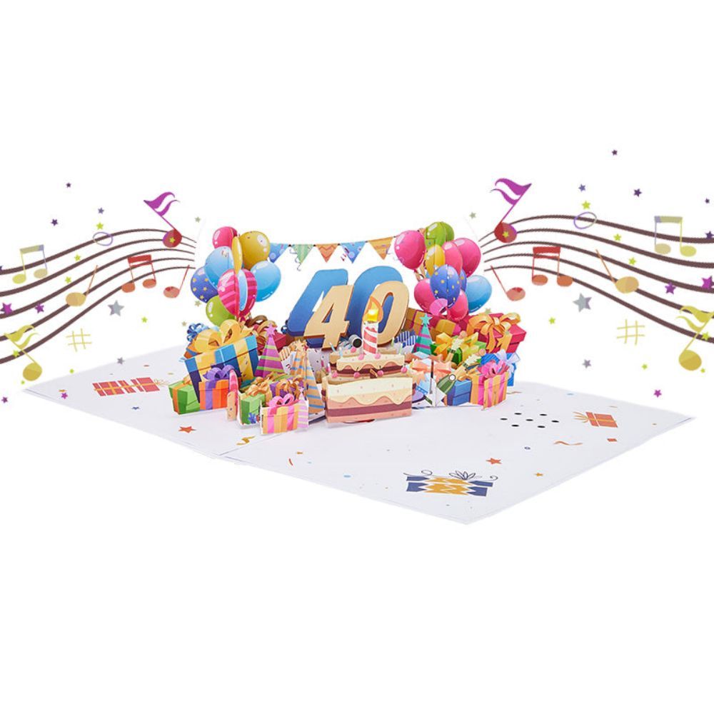 Lights and Music 40th Happy Birthday 3D Pop Up Greeting Card for Her or Him - NameNecklace