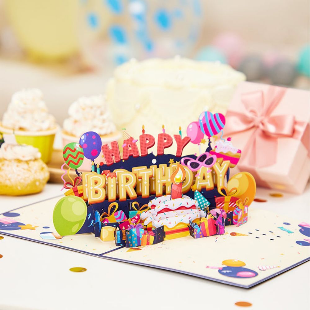 Lights Happy Birthday Pop Up Card Music Birthday Candles 3D Pop Up Greeting Card - NameNecklace