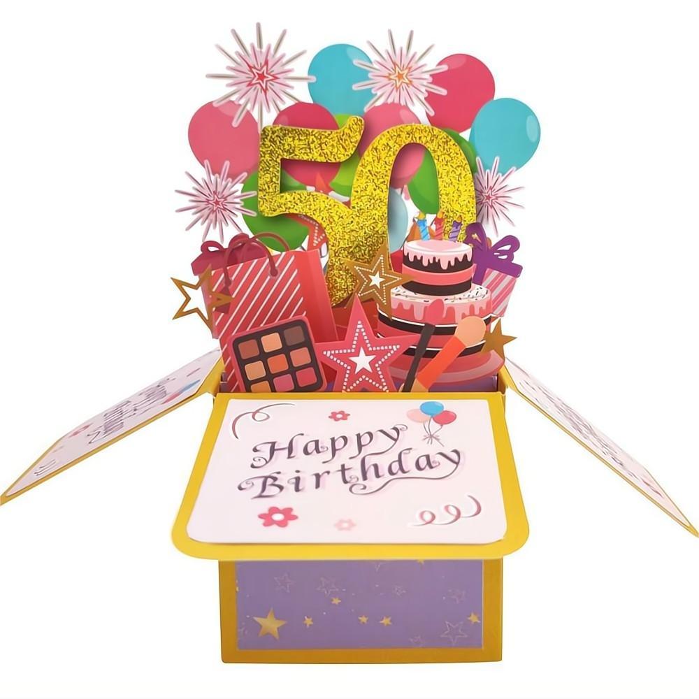 Birthday Pop Up Box Card 50th Birthday 3D Pop Up Greeting Card - NameNecklace