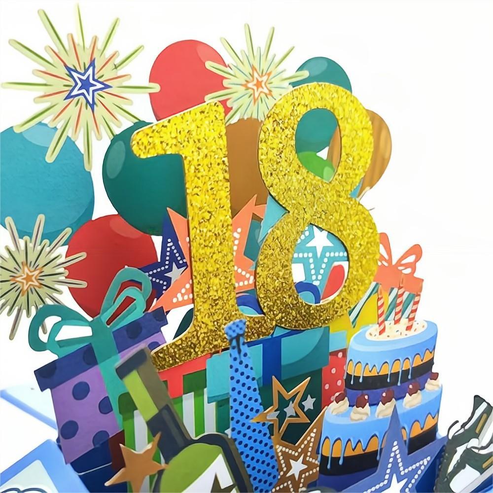 Blue Birthday Pop Up Box Card 18th Birthday 3D Pop Up Greeting Card - NameNecklace