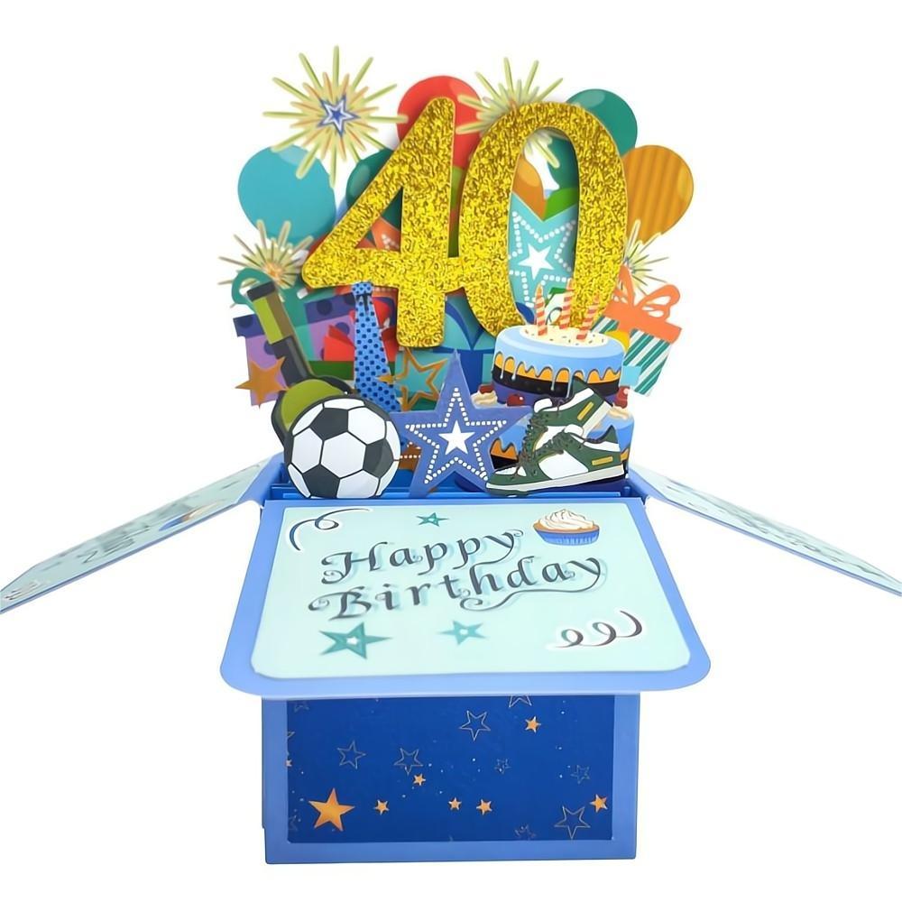 Blue Birthday Pop Up Box Card 40th Birthday 3D Pop Up Greeting Card - NameNecklace