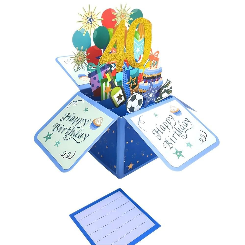 Blue Birthday Pop Up Box Card 40th Birthday 3D Pop Up Greeting Card - NameNecklace