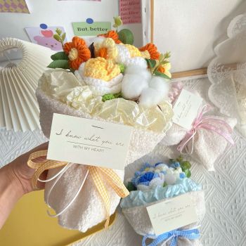 Crochet Flowers Bouquet Handmade Knitted Flowers Bouquet Gift for Her - NameNecklace